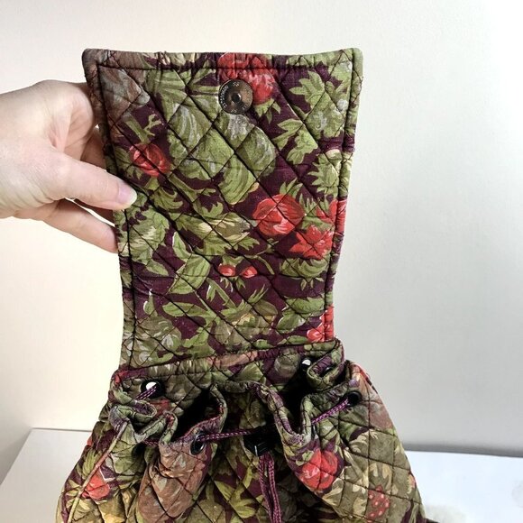 Vintage Quilted Cottagecore Fabric Drawstring Backpack 1990s Floral Bag Taupe main image 7